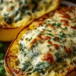 Cheesy Spinach Stuffed Spaghetti Squash with Garlic Sage Butter