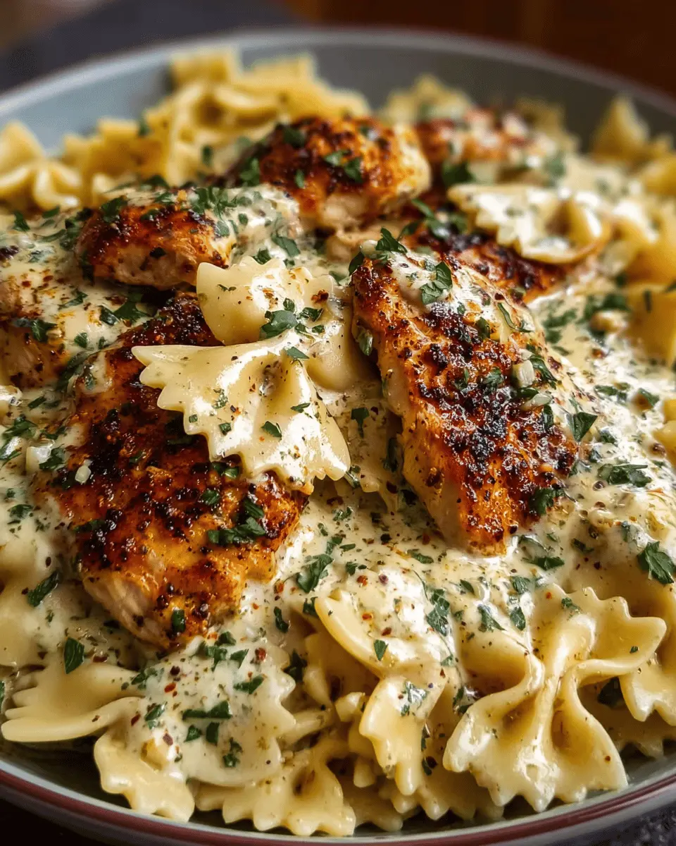 Garlic Butter Chicken Bowties with Mozzarella Cream Sauce