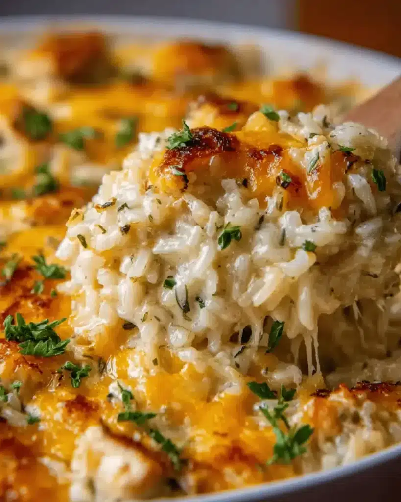Creamy Chicken and Rice Casserole with Italian Herbs and Colby Jack Cheese