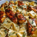 Garlic Butter Chicken Bowties with Mozzarella Cream Sauce