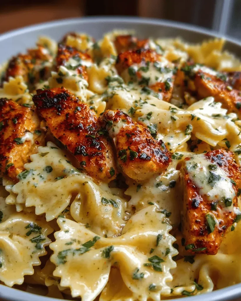 Garlic Butter Chicken Bowties with Mozzarella Cream Sauce