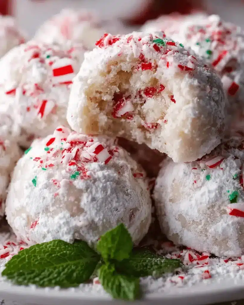 Peppermint Snowball Cookies