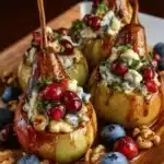 Baked Pears with Berries, Honey, Walnuts & Blue Cheese
