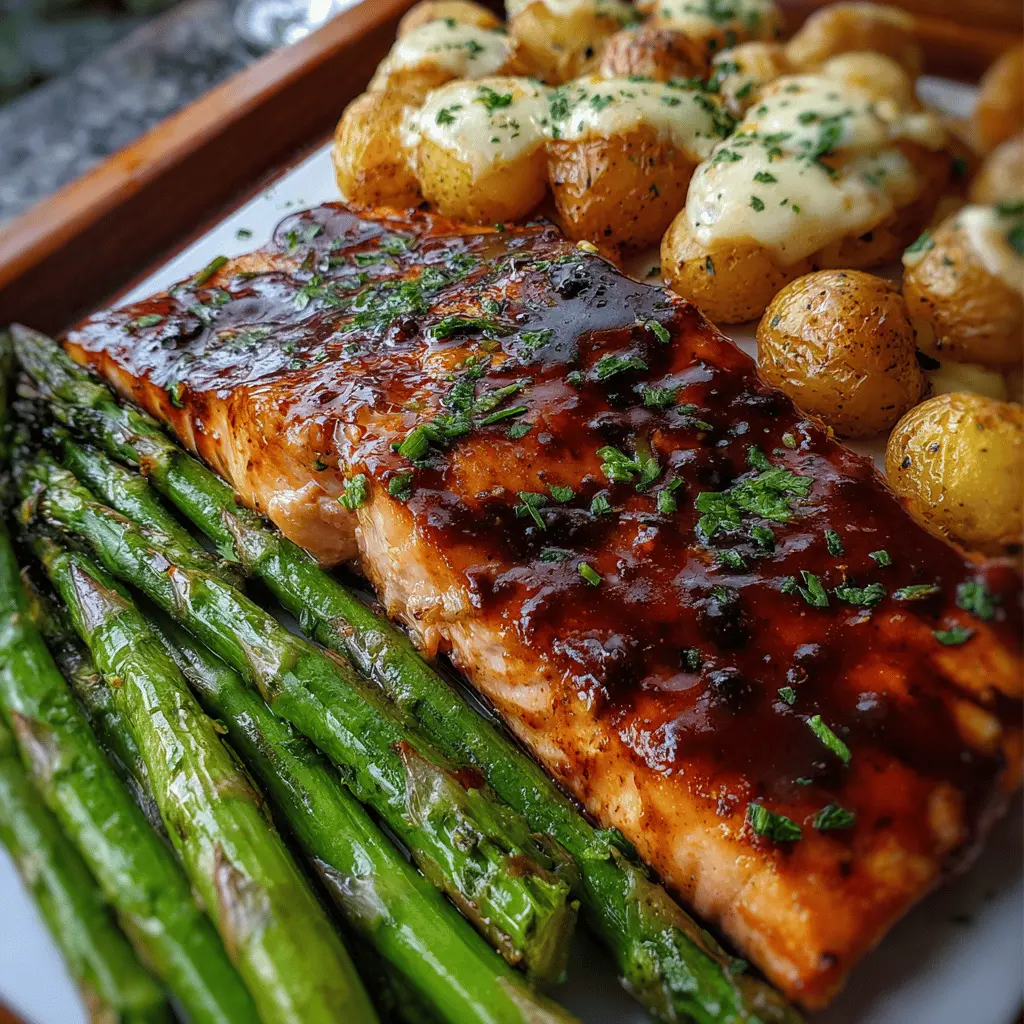 Ultimate BBQ Glazed Salmon with Cheesy Asparagus & Roasted Baby Potatoes