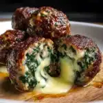 Spinach‑Garlic Meatballs Stuffed with Mozzarella