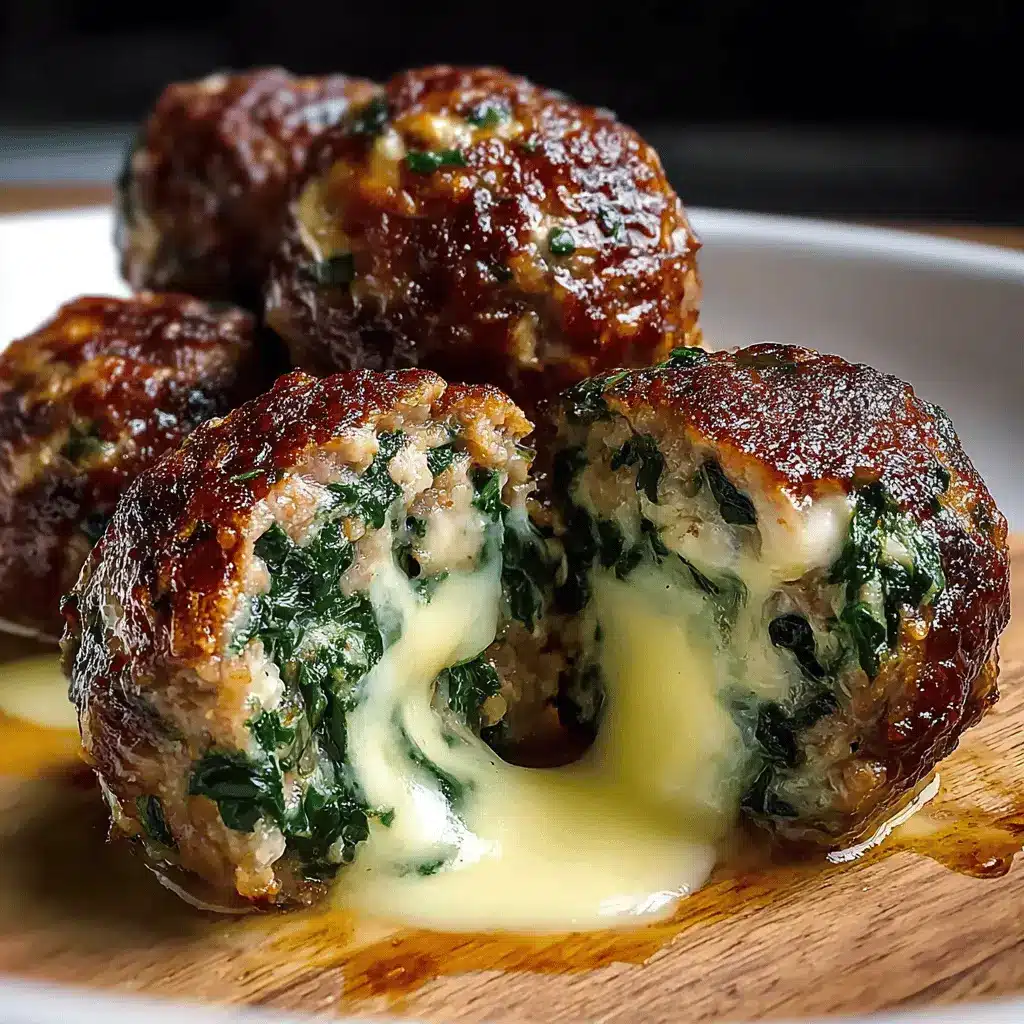 Spinach‑Garlic Meatballs Stuffed with Mozzarella