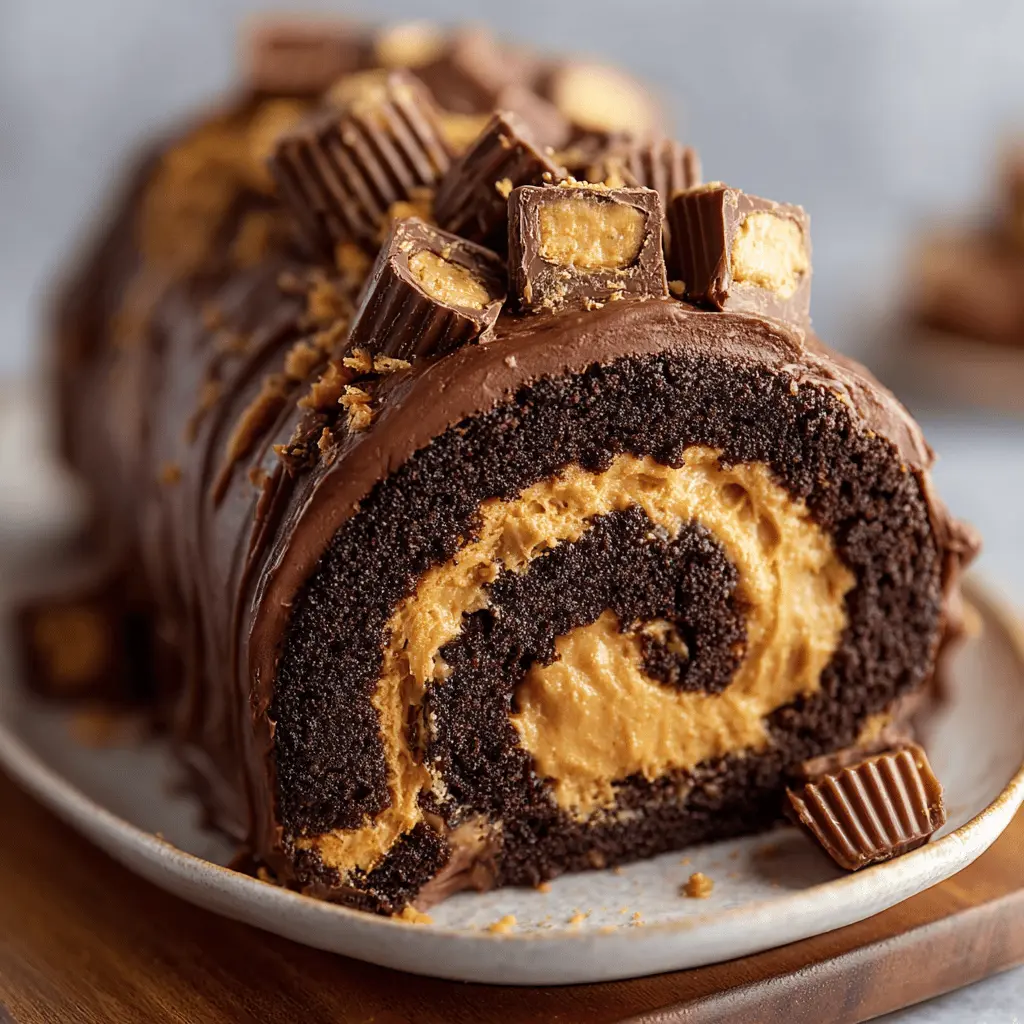 Peanut Butter Cup Chocolate Roll Cake