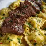 Steak Cuts & Cheese Ravioli in Garlic Butter