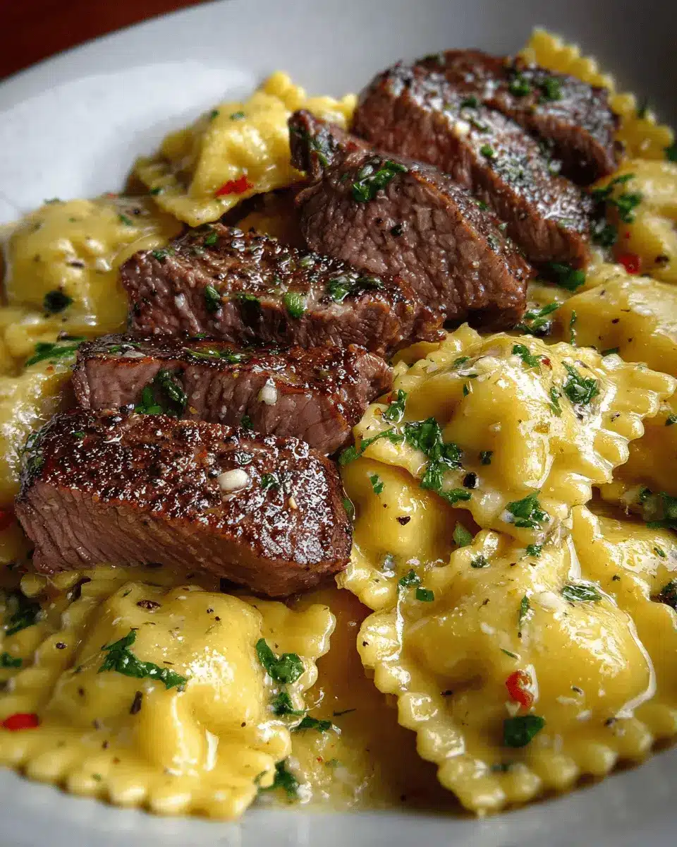 Steak Cuts & Cheese Ravioli in Garlic Butter