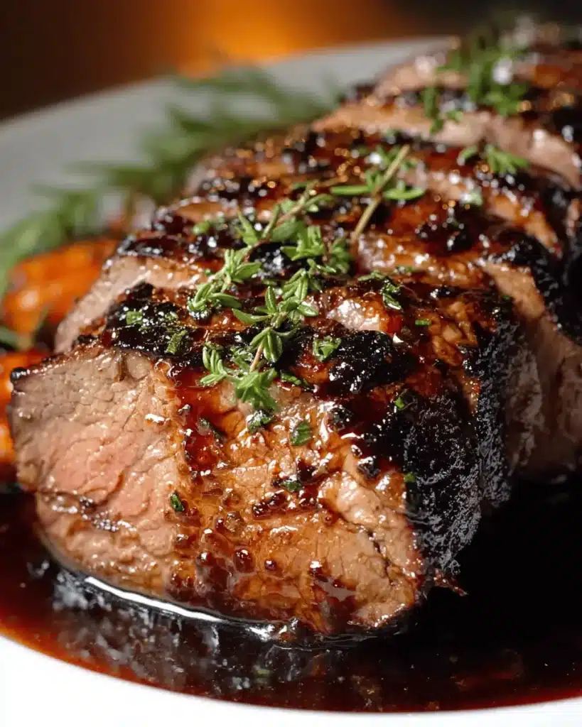 Crockpot Brown Sugar Balsamic Glazed Beef Tenderloin