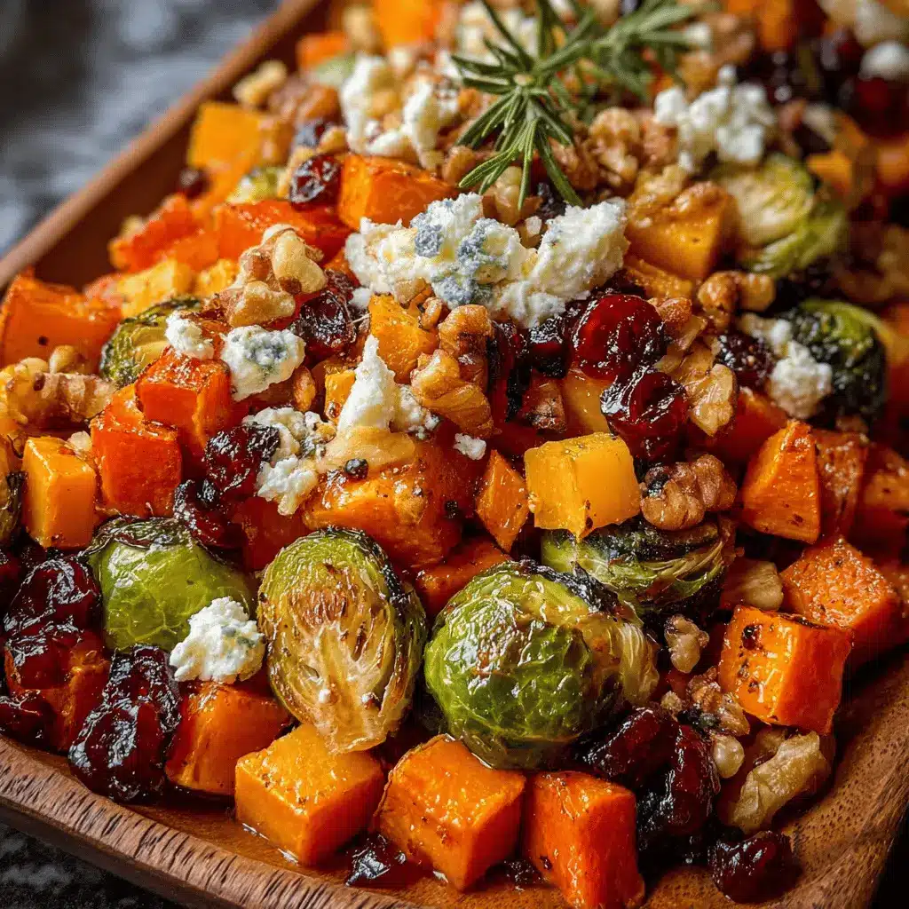 Caramelized Butternut Squash, Carrots, Brussels Sprouts & Sweet Potato with Feta, Walnuts & Cranberry‑Honey Glaze