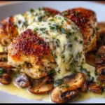 Cheesy Garlic Butter Mushroom Stuffed Chicken