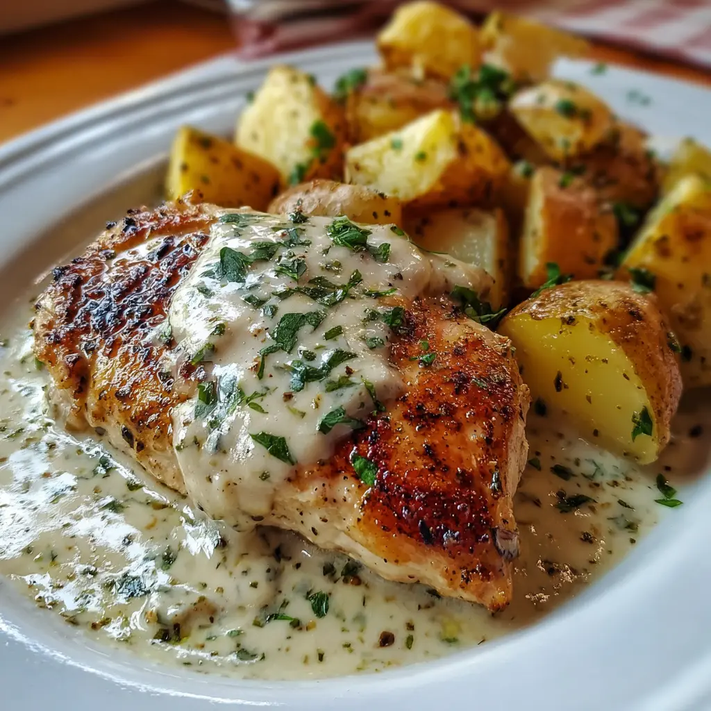 Chicken and Potatoes with Garlic Parmesan Cream Sauce