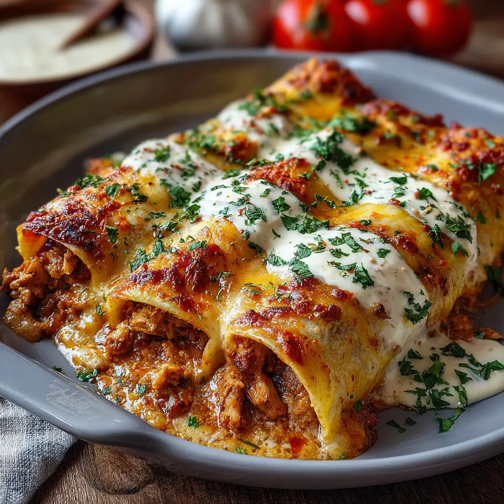 Chicken Enchiladas with Sour Cream White Sauce