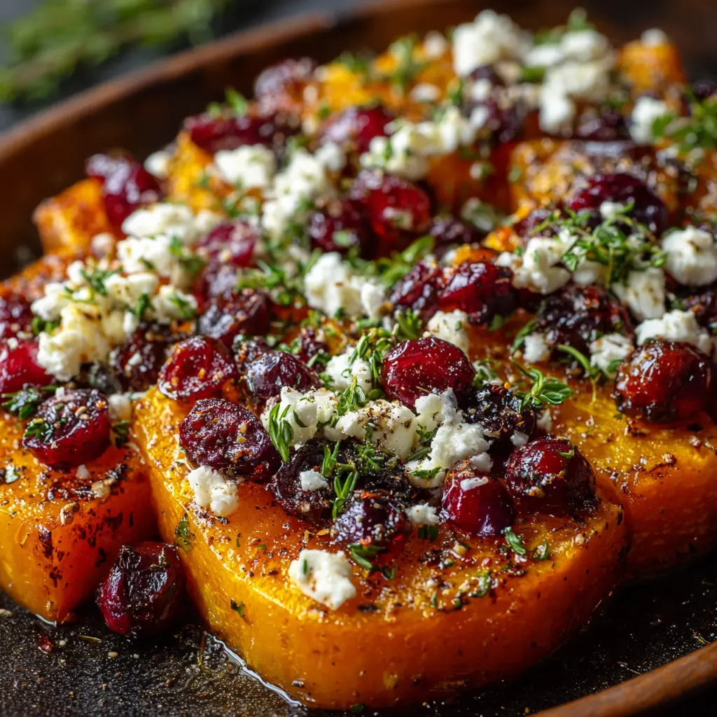 Roasted Butternut Squash with Cranberries and Feta