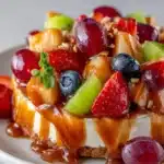 Cheesecake Fruit Salad with Caramel Drizzle