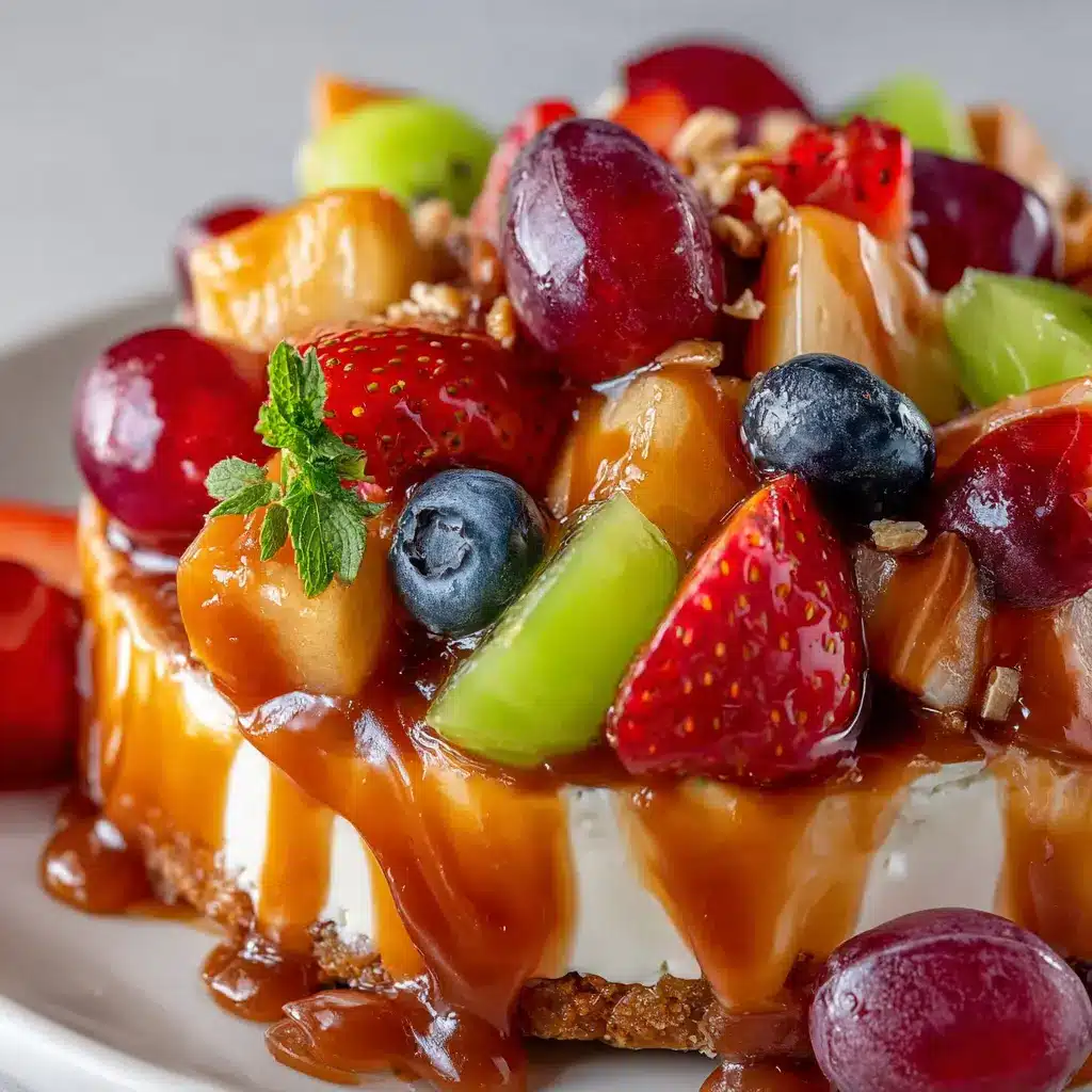 Cheesecake Fruit Salad with Caramel Drizzle