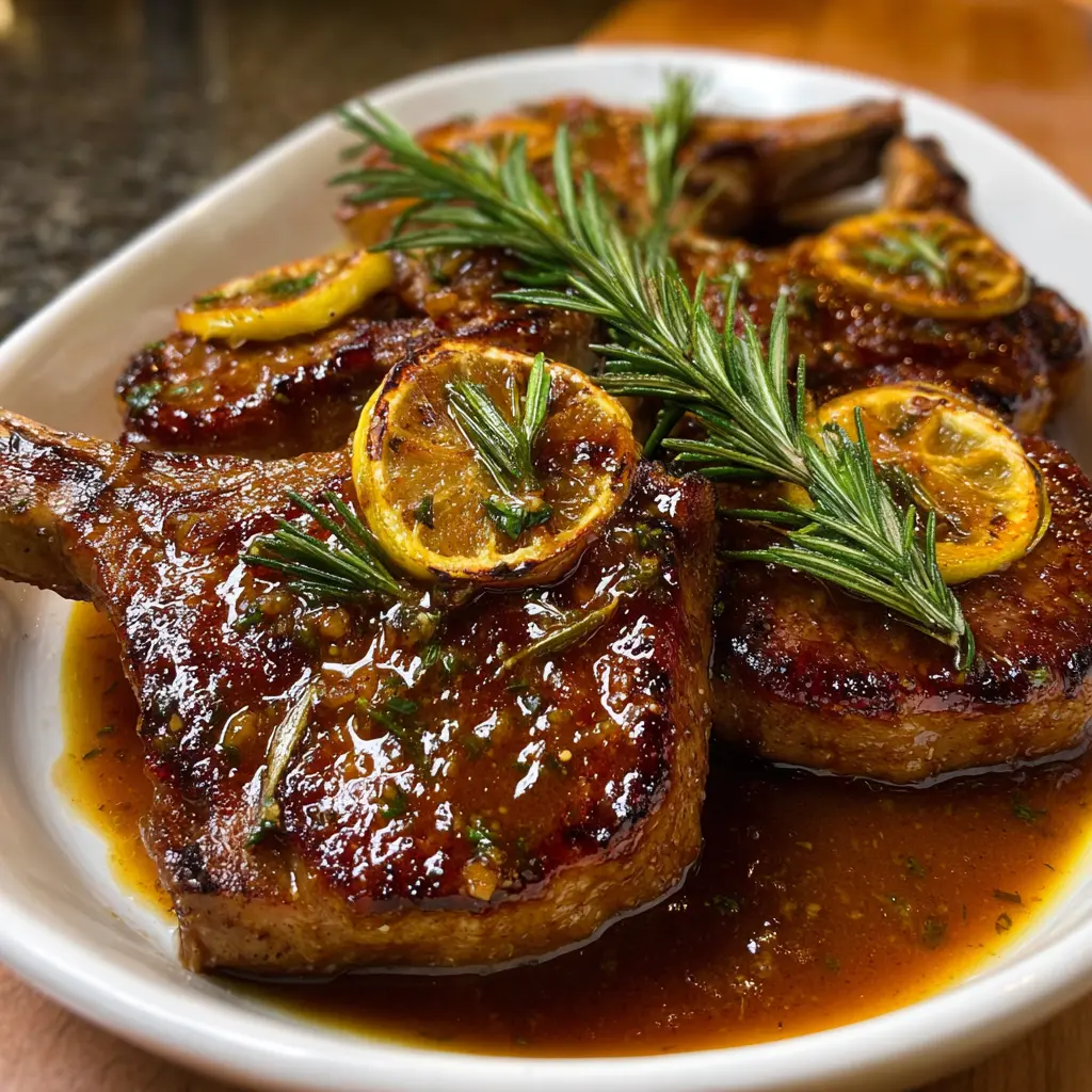 Lemon Rosemary Beef Chops in Brown Gravy