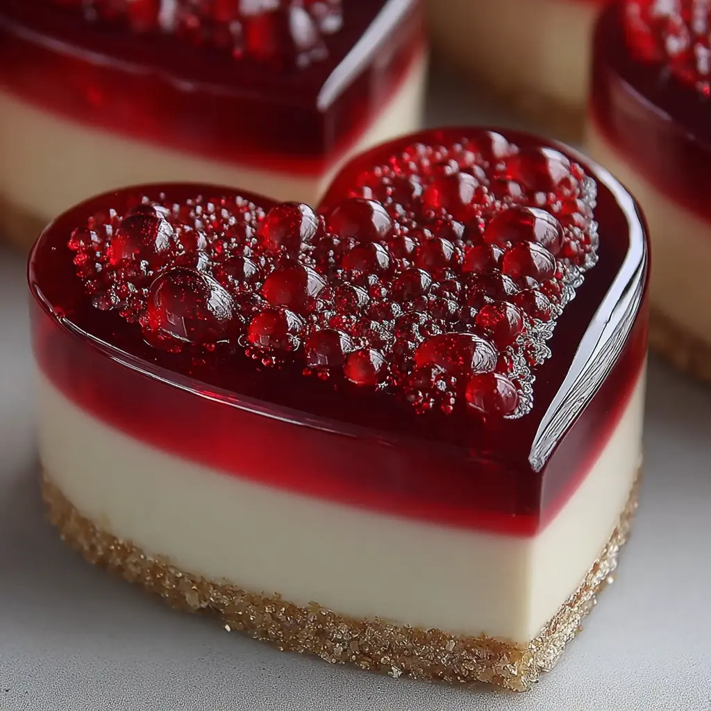 Vanilla Bean Mousse Hearts with Red Currant Gelée and Ruby Mirror Glaze