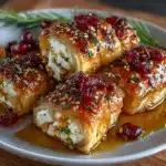 Golden Baked Feta Rolls with Sweet Cranberry Honey