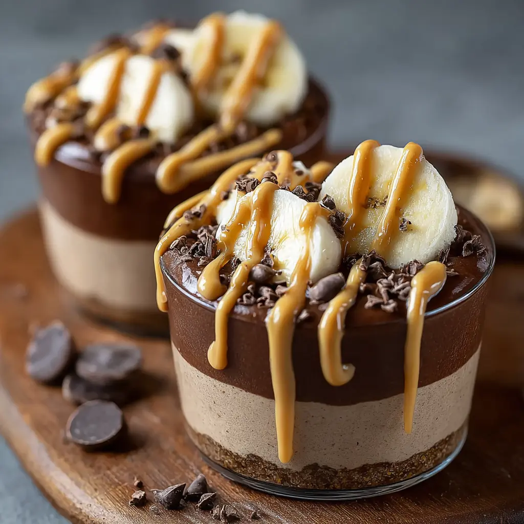 Creamy Chocolate Banana Protein Pudding Cups with Peanut Butter Drizzle