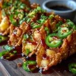 Crispy Pineapple Jalapeño Chicken Wonton Shell Tacos with Spicy Honey Drip