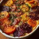 Root Vegetable Gratin with Sweet Potatoes, Parsnips, and Beets