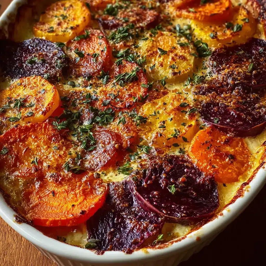 Root Vegetable Gratin with Sweet Potatoes, Parsnips, and Beets