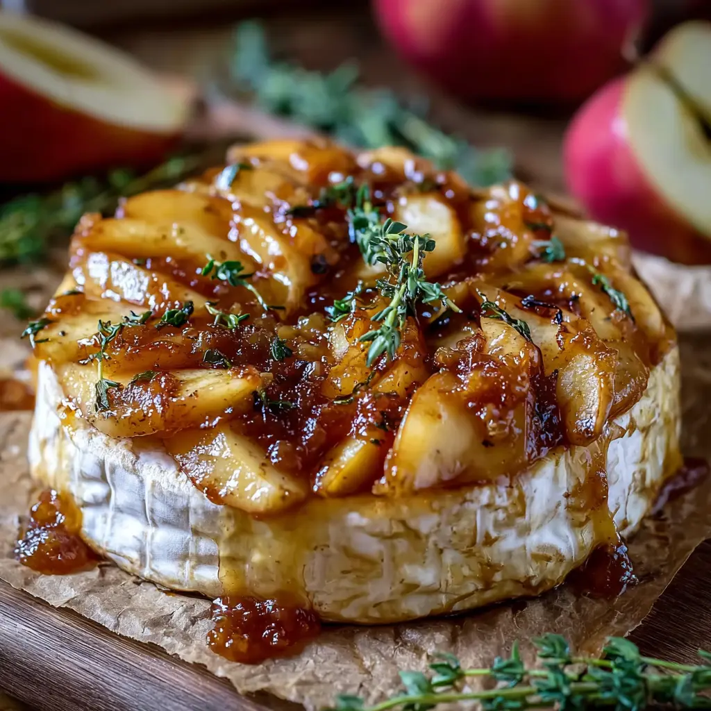 Golden Baked Brie with Caramelized Apples and Thyme