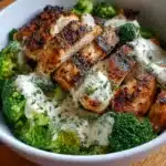 Grilled Chicken & Broccoli Bowls with Creamy Garlic Sauce