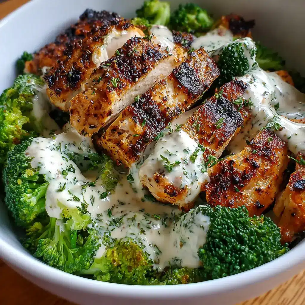 Grilled Chicken & Broccoli Bowls with Creamy Garlic Sauce