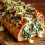 Cheesy Spinach, Artichoke & Mushroom Stuffed Baguette