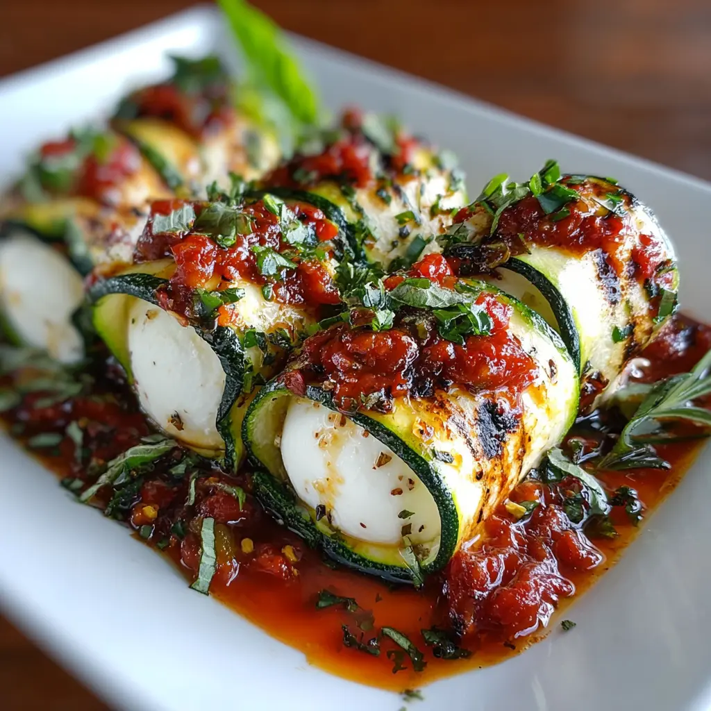 Creamy Burrata Stuffed Zucchini Rolls with Tomato Glaze