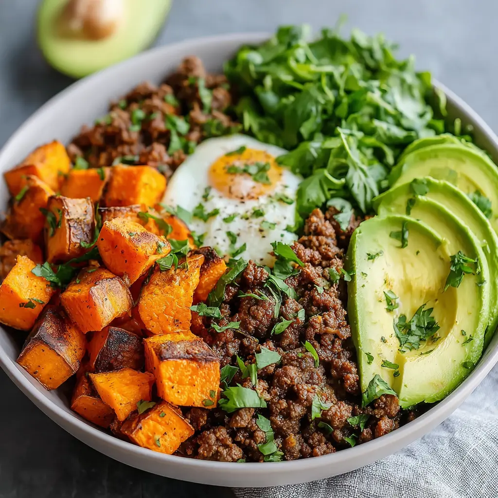 Ground Beef Sweet Potato & Avocado Bowl