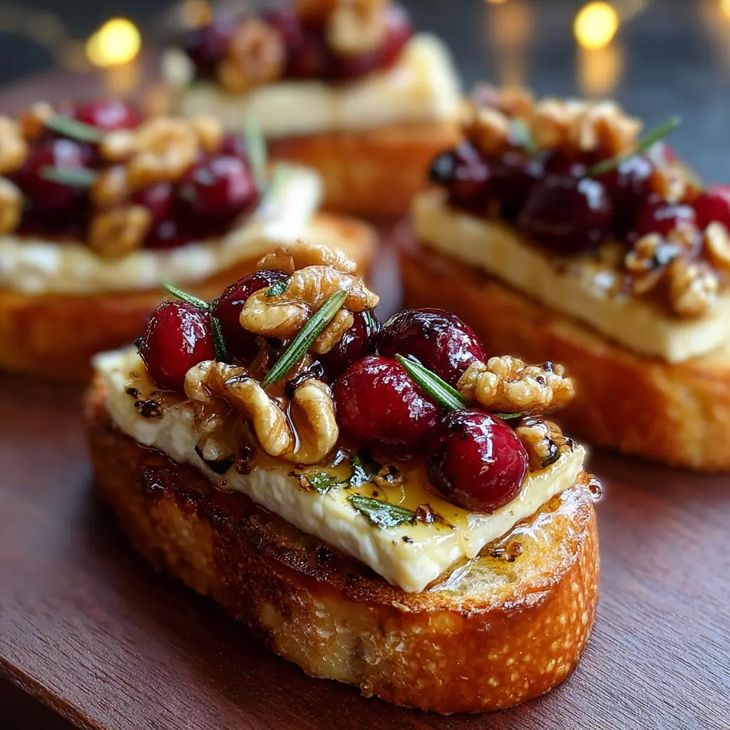 Warm Brie & Cranberry Walnut Crostini with Hot Honey