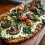 Spinach, Mushroom & Brie Flatbread with Garlic Cream
