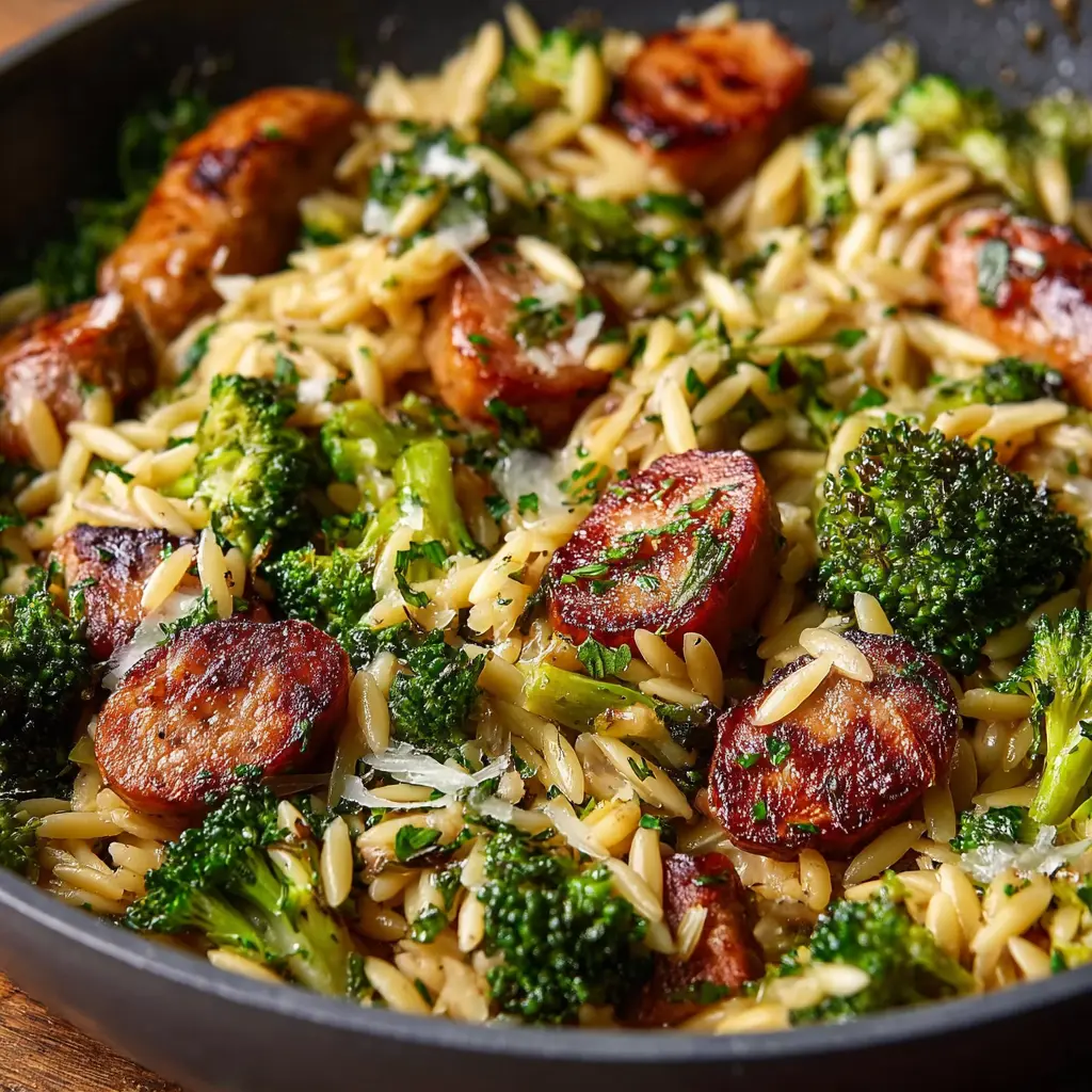 Chicken Sausage, Broccoli, and Orzo Skillet