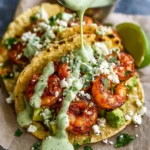 Shrimp Tacos with Feta, Avocado, and Creamy Cilantro-Lime Sauce