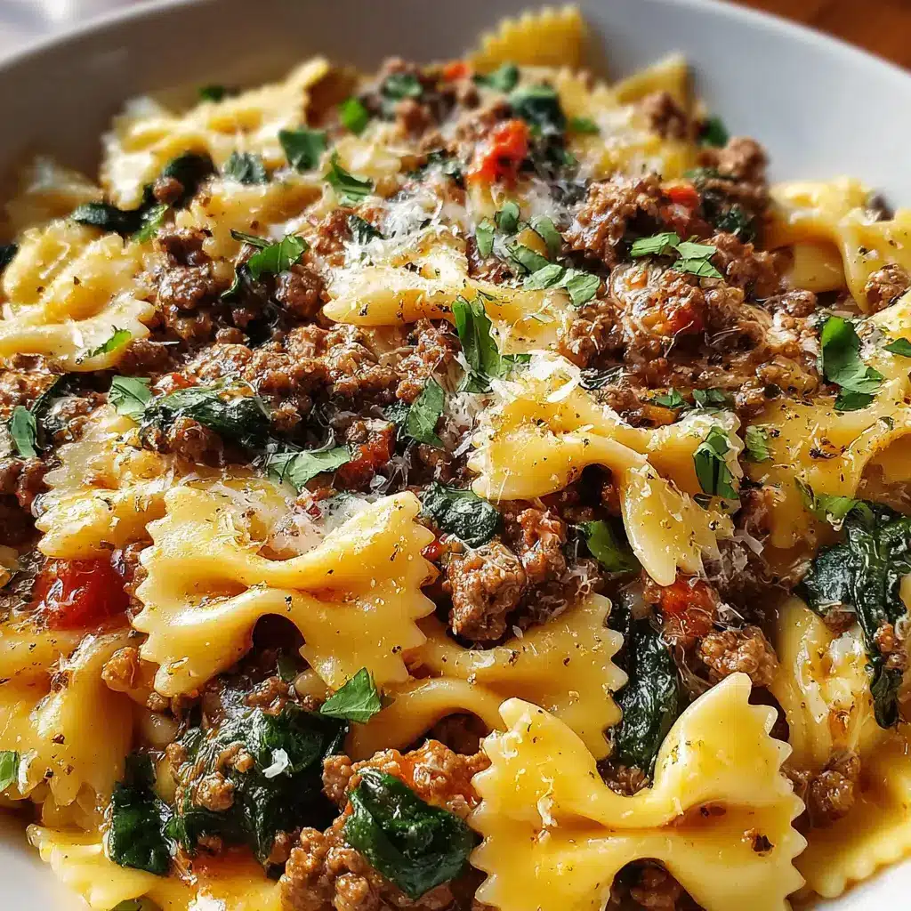 Bowtie Pasta with Ground Beef, Italian Sausage & Spinach