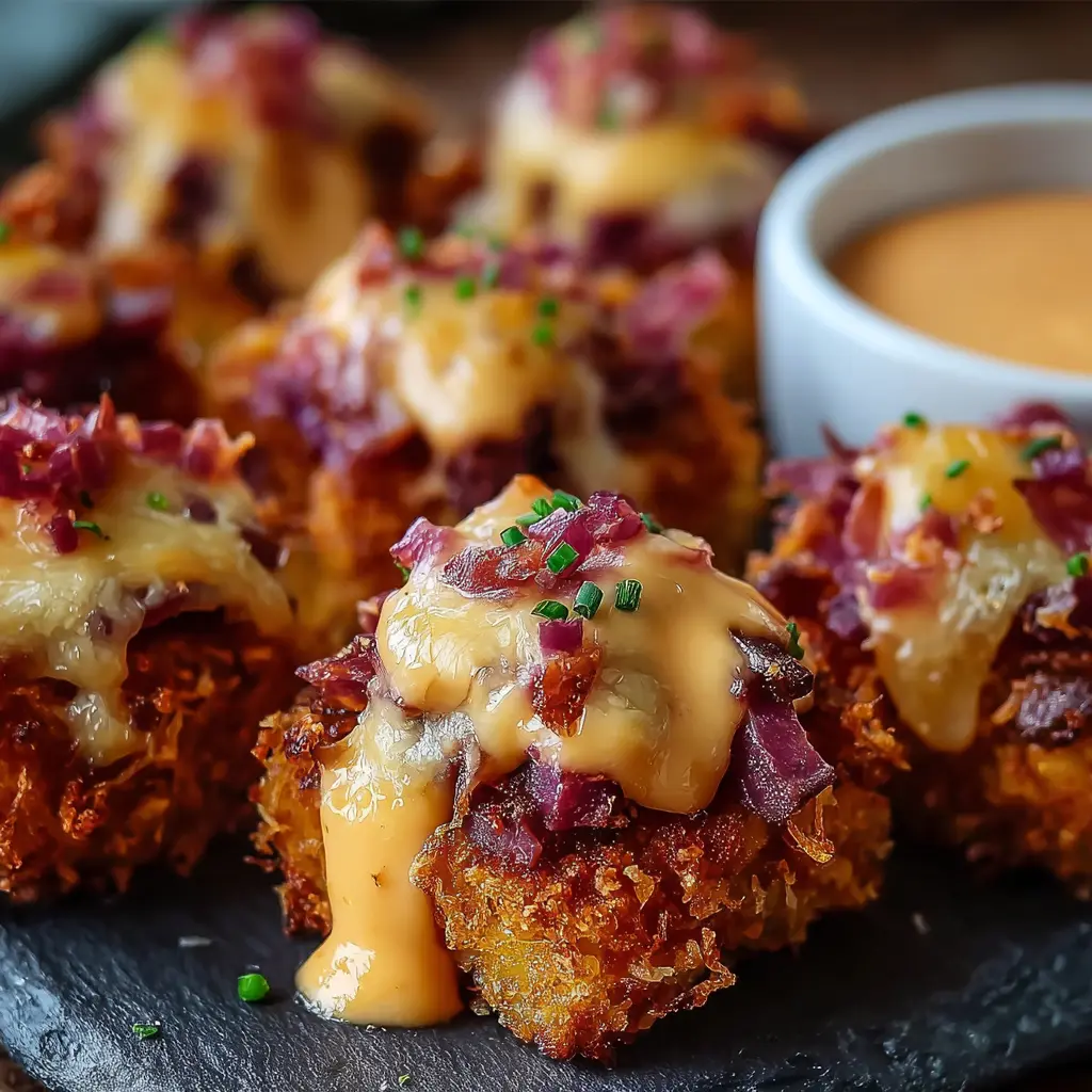 Crispy Reuben Bites with Zesty Spicy Thousand Island Sauce