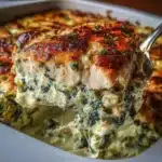Creamy Spinach Artichoke Chicken Cottage Cheese Bake