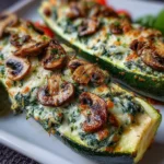 Spinach, Mushroom, and Ricotta Stuffed Zucchini Boats