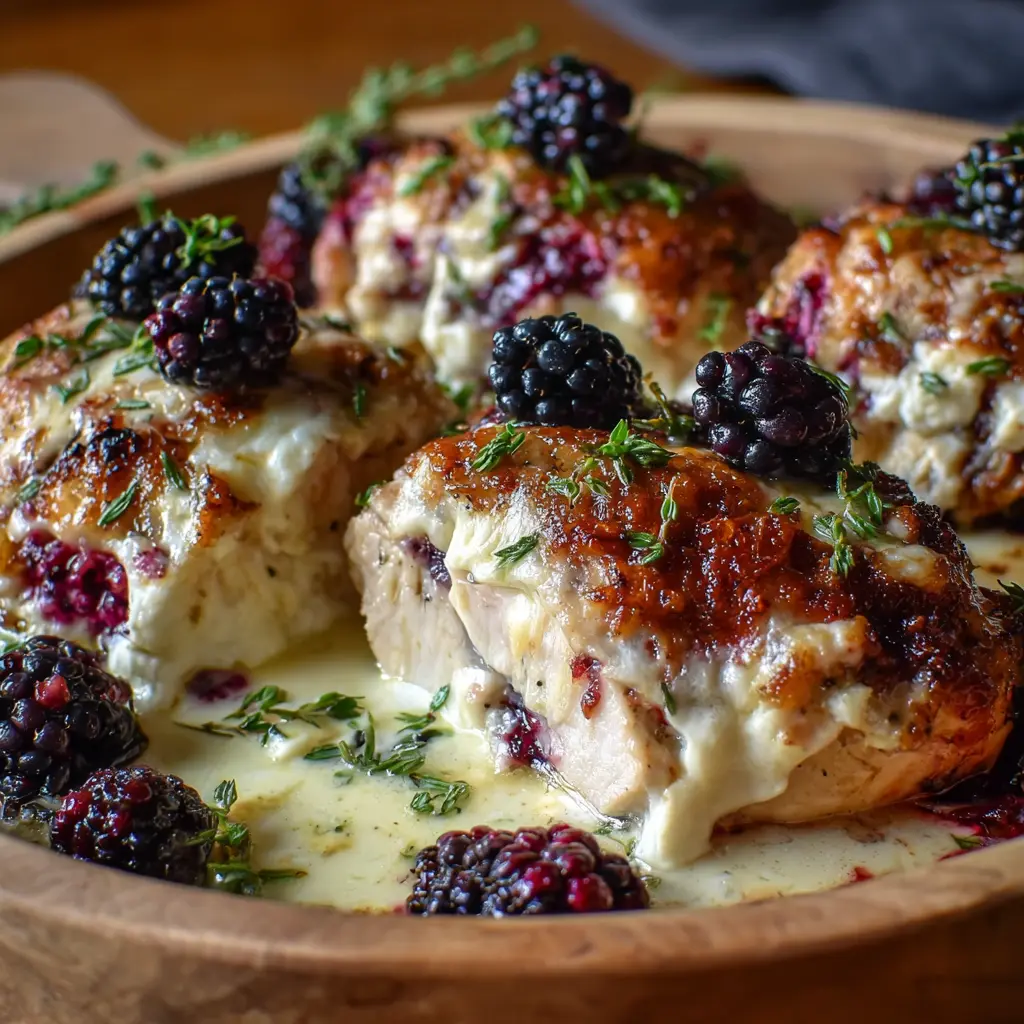 Creamy Blackberry Goat Cheese Chicken Bake