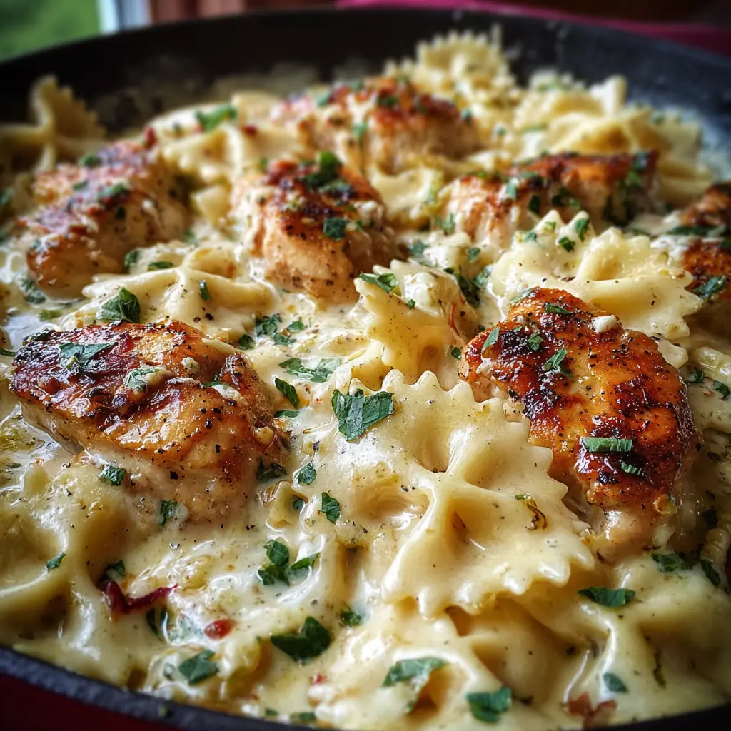 Mozzarella Garlic Butter Chicken Bowties in Cheesy Cream
