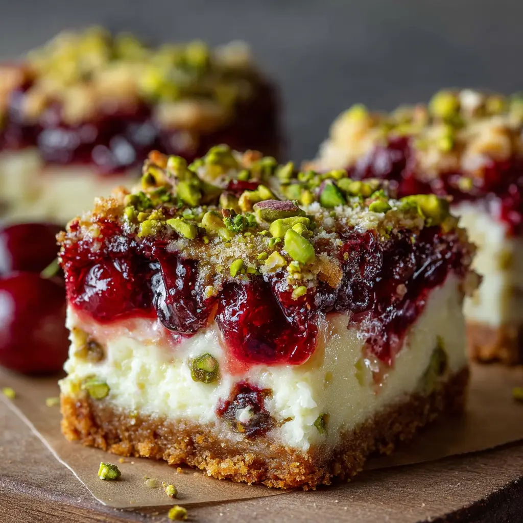 Heavenly Cherry Pistachio Cheesecake Bars