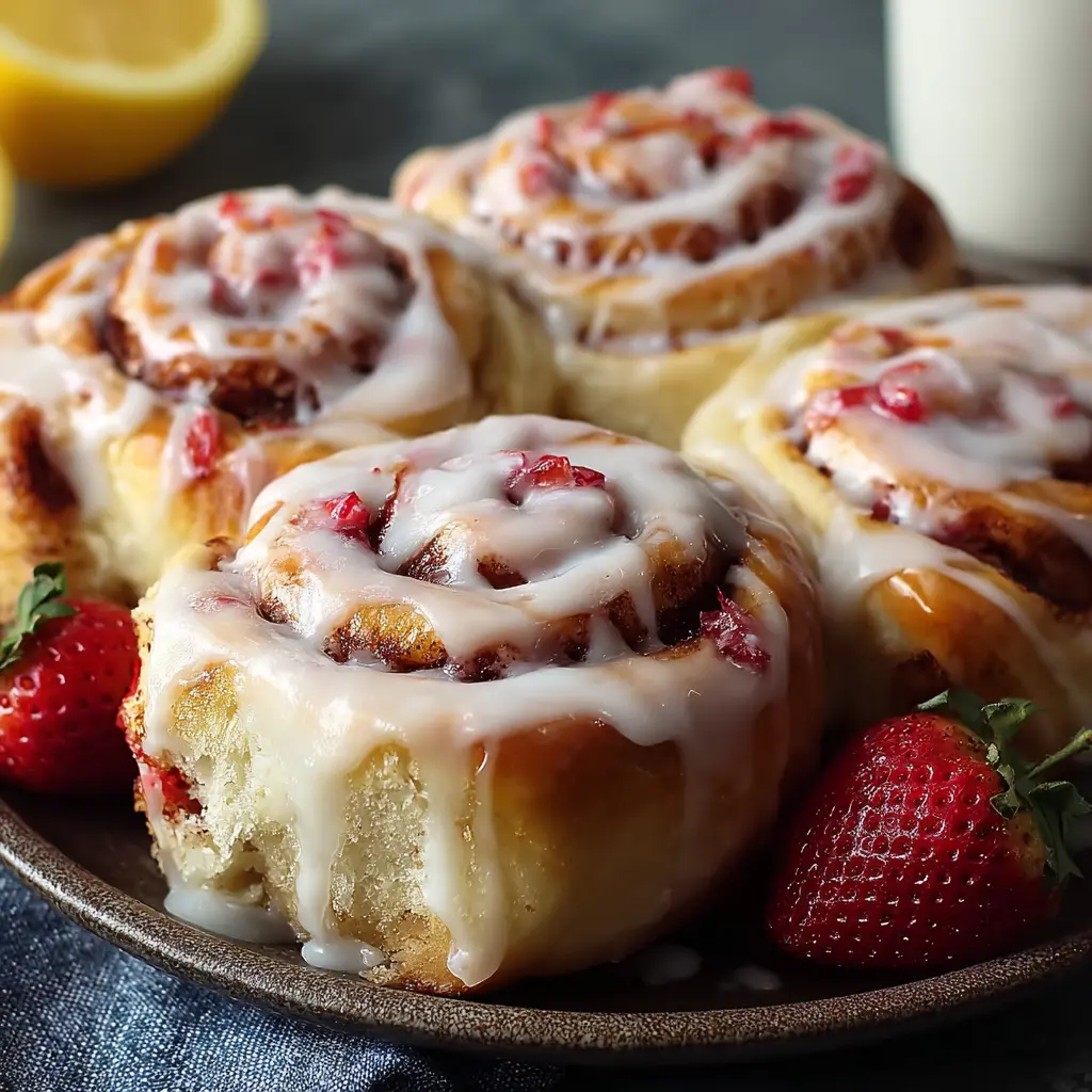 Strawberry Cinnamon Rolls with Lemon Cream Cheese Glaze