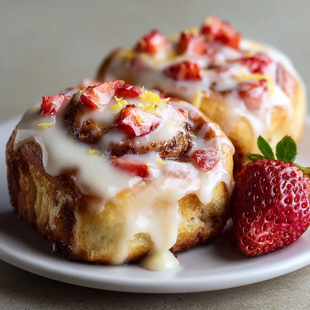 Strawberry Cinnamon Rolls with Lemon Cream Cheese Glaze