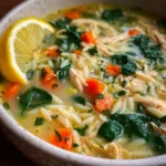 Light Spring Lemon Chicken Orzo Soup with Spinach & Carrots