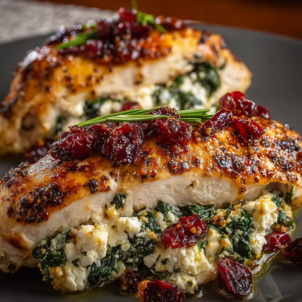 Cranberry & Spinach Stuffed Chicken Breasts with Goat Cheese