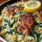 Creamy Parmesan Lemon Chicken Orzo with Spinach